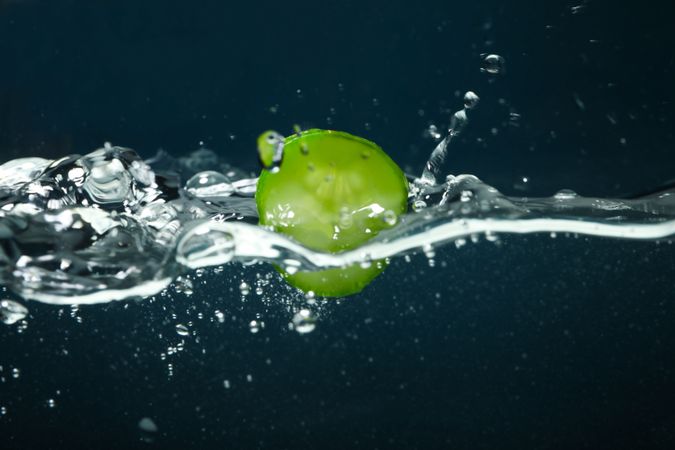 Side view of water on dark background with cucumber