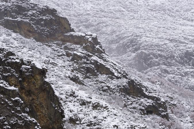 Mountain river splashing on rocks