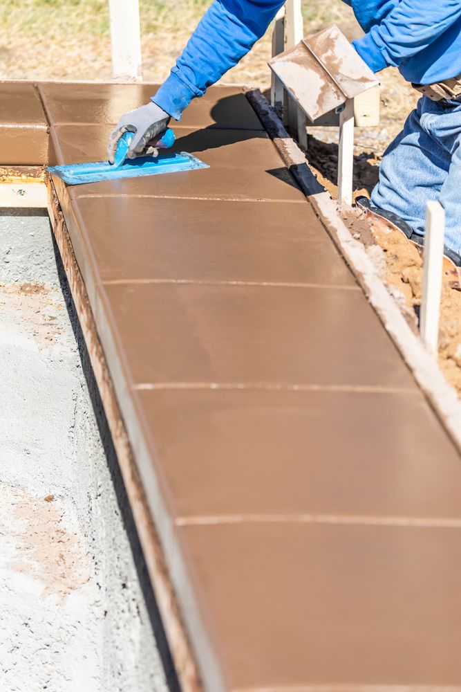 Construction Worker Using Trowel On Wet Cement Forming Coping Around New Pool