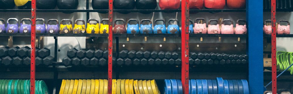 Shelves with sports equipment indoor