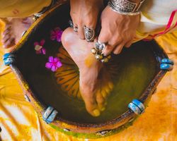 Man washing his foot
