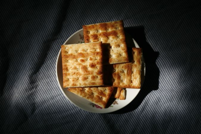 Top view of crackers on plate
