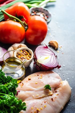 Chicken breasts & vegetables ready for food prep