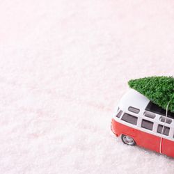 Vintage van with Christmas tree