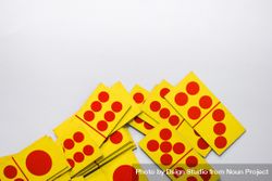 Top view of red and yellow domino cards with space for text 4329WX