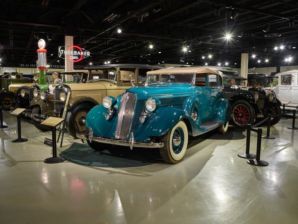A 1935 Studebaker President convertible sedan at the Studebaker Museum in South Bend, Indiana
