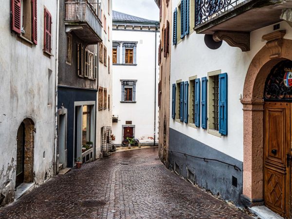 Old medieval city Sion in Switzerland, street view, winter