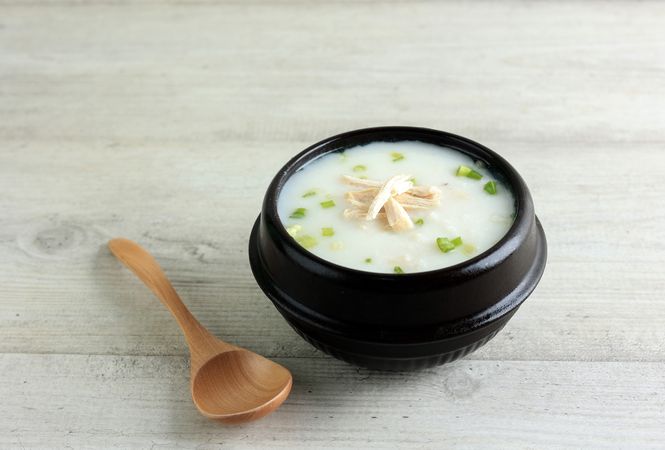 Dakjuk. Korean Rice Chicken Porridge with Spring Onions