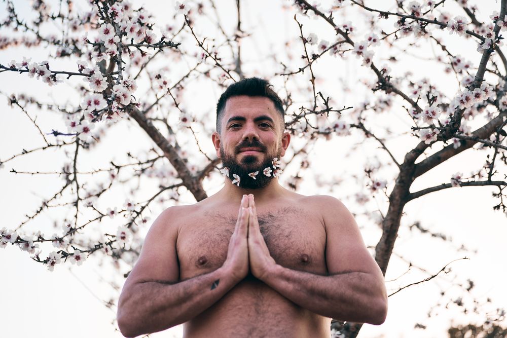 Man with flowers in beard