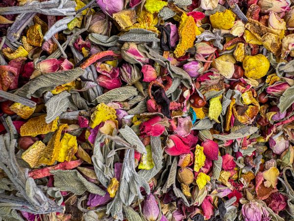 Close up of floral tea for sale