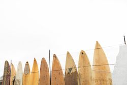 Fence of old surf boards