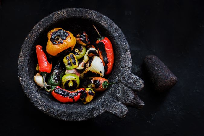 Grilled vegetables on tray