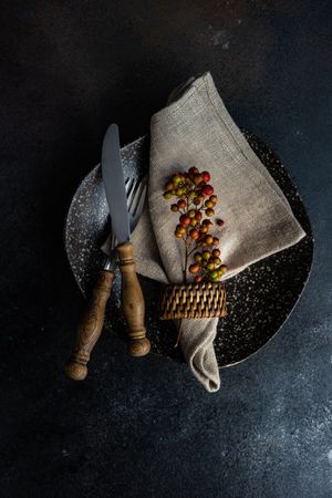 Top view of autumnal table setting