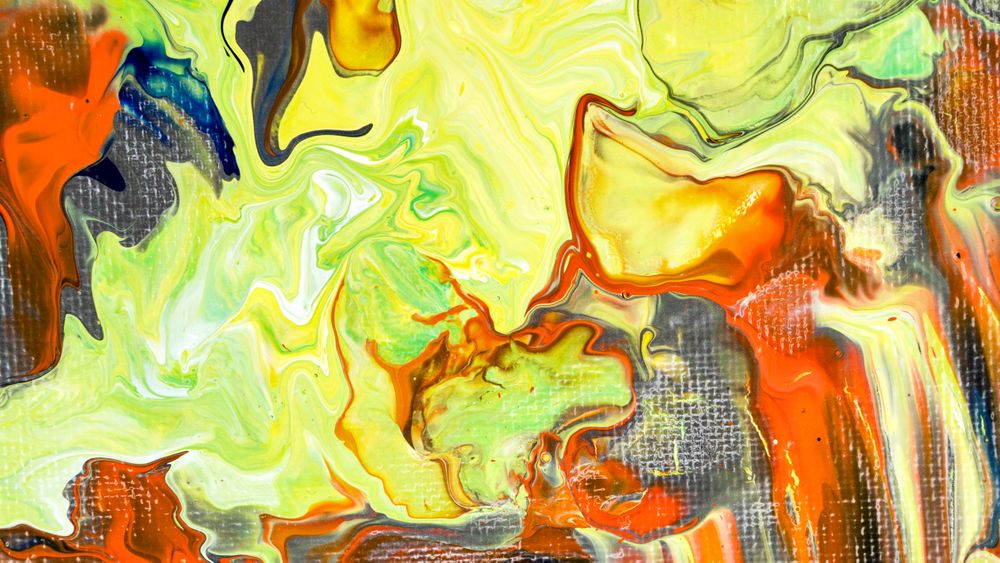 Yellow And Orange Fluid Art, Abstract Acrylic Pouring
