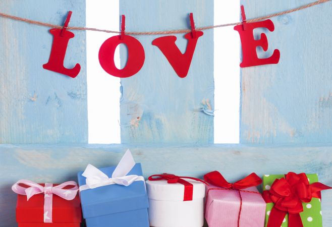 Cute gift boxes and the word love