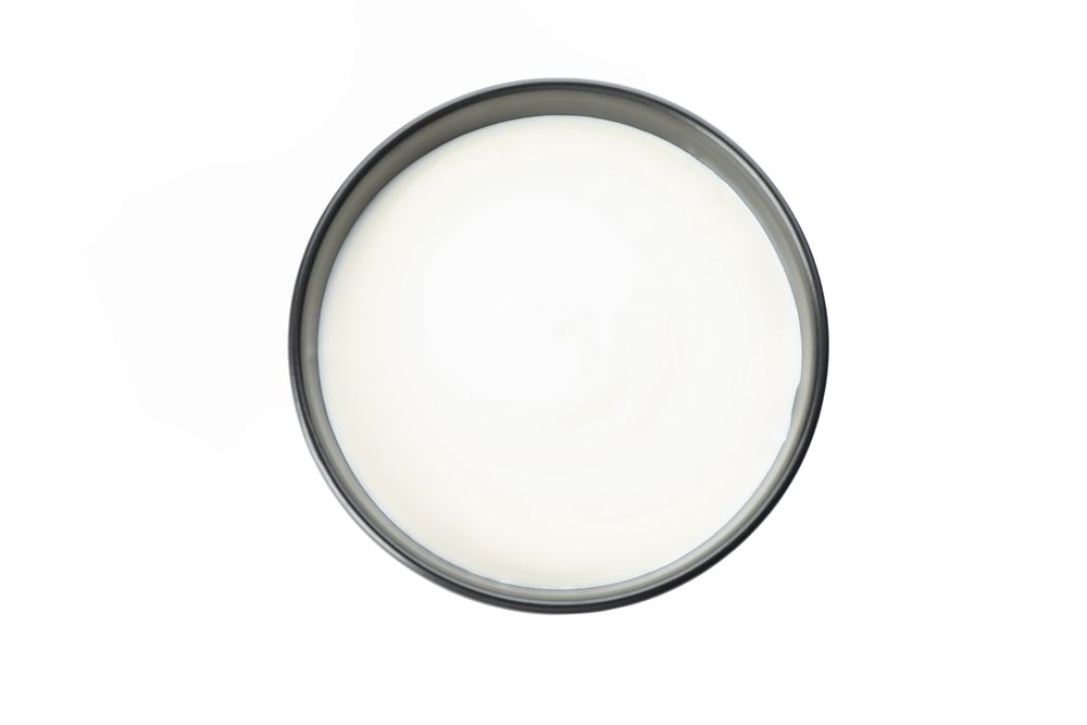 Bowl of sour cream yogurt isolated on blank background