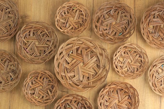 Piring Lidi, Natural Woven Plate made from Palm Leaf Bone, Top View Various Size