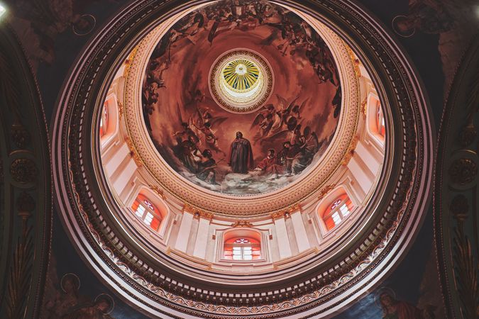 Biblical scene painting on roof of interior of church dome