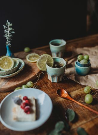 Arrangement of ceramic utensil on wood table