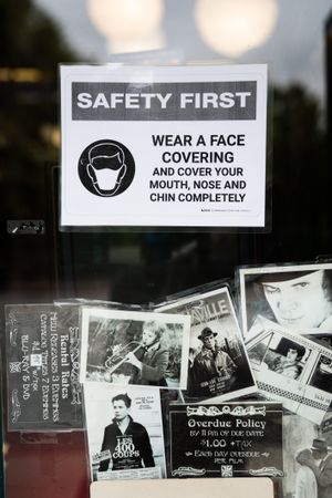 “Safety first” sign in store window