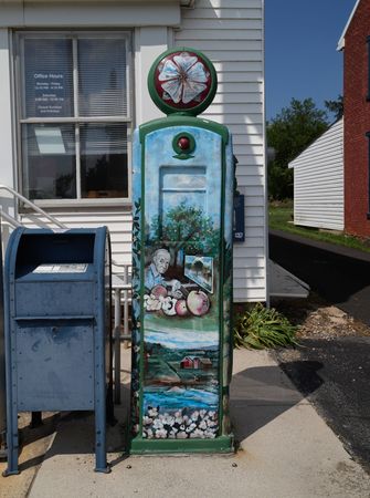 A painted gas pump (a popular art form in the state) in McKnightsville, Pennsylvania