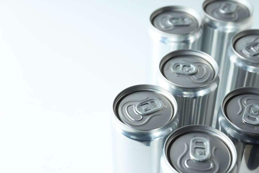 Concept of drink, blank cans, space for text