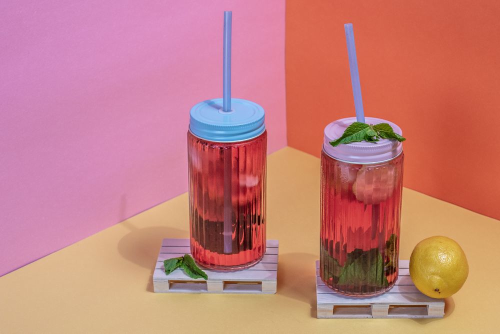 Jars of pink cold ice tea