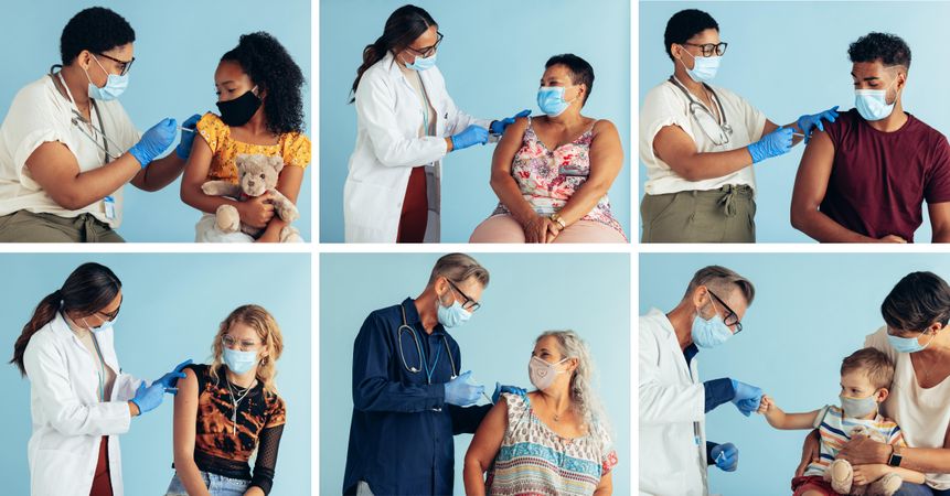 Montage of a people getting covid vaccine
