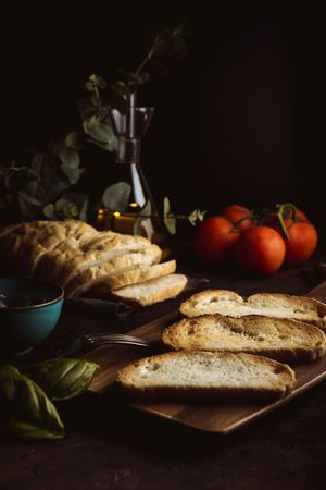 Toasts ingredients on dark table