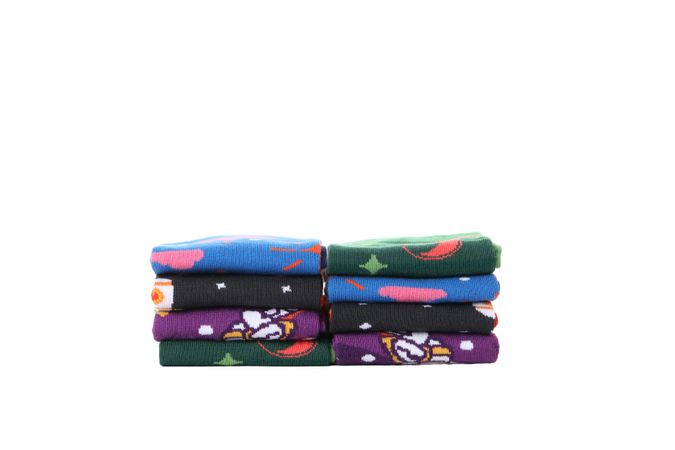 multicolored socks, isolated on light background.