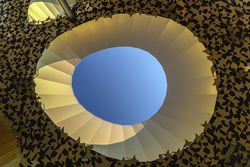 Looking up through contemporary skylight in House of Music, Budapest
