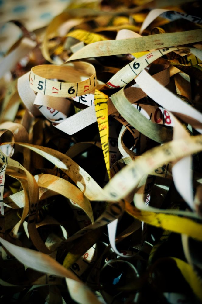 Vintage measuring tapes, selective focus