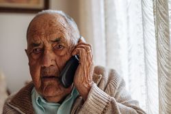 Older man calling from his phone
