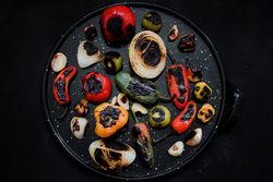 Grilled vegetables on tray