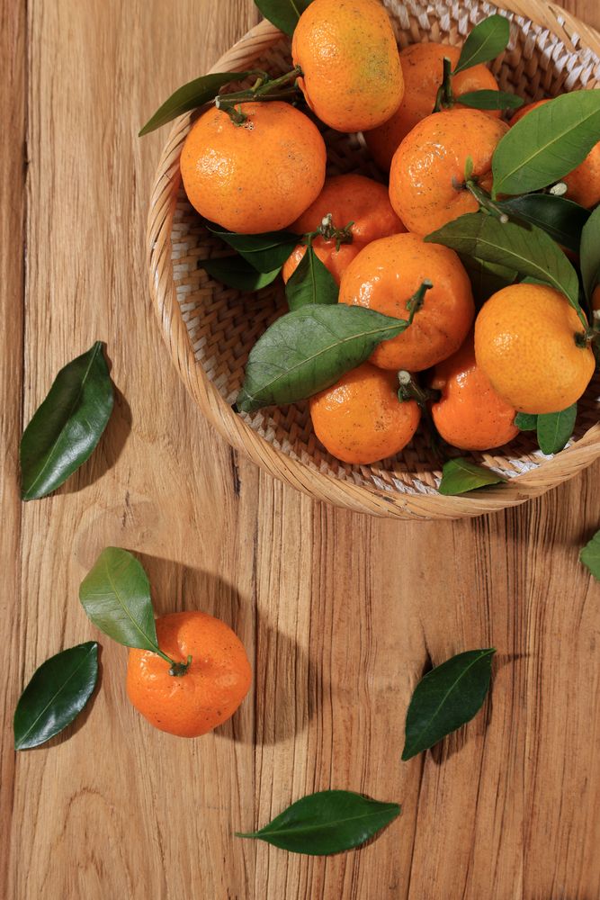 Santang Chinese Tangerine on Bamboo Basket