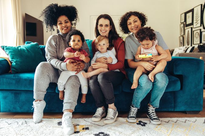 Group of new moms meeting together at a home