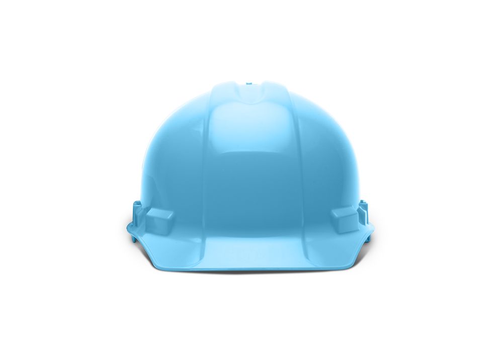 Light Blue Construction Safety Hard Hat Facing Forward Isolated