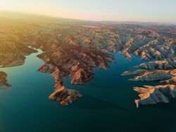 Aerial coast and hills