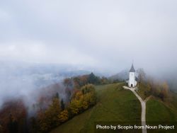 Aerial view of church of St. Primoz, Slovenia 4mkD70