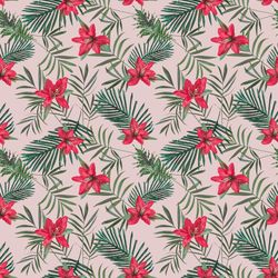 Pattern with leaves and red flowers on blush pastel background