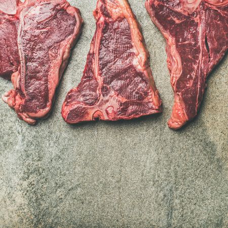 Porterhouse, t-bone and rib-eye steaks