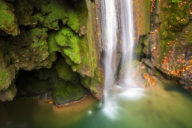 Amazing waterfalls of aquifer with bright vegetation