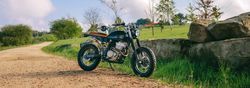 Custom motorcycle parked on the road