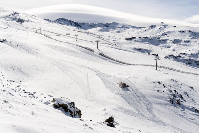 Ski resort of Sierra Nevada with fresh snow in winter
