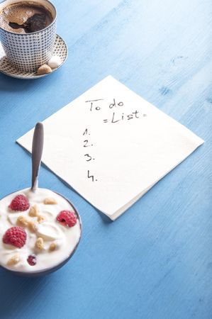 To do list on napkin and breakfast