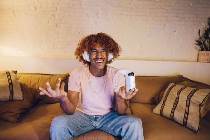 Young man playing video games