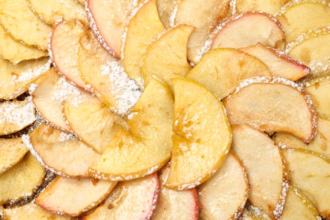 Tasty apple pie on whole background, close up. Homemade food