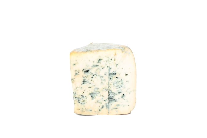 Piece of blue cheese isolated on plain background