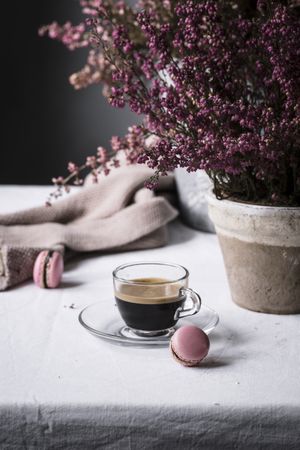 Cup of espresso with macaroons