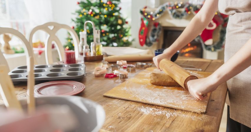 Close Up of Anonymous Female Preparing Dough for Making Gingerbread for Christmas at Home.